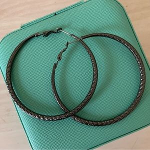 Dark Gray/ Silver Hoops Earrings